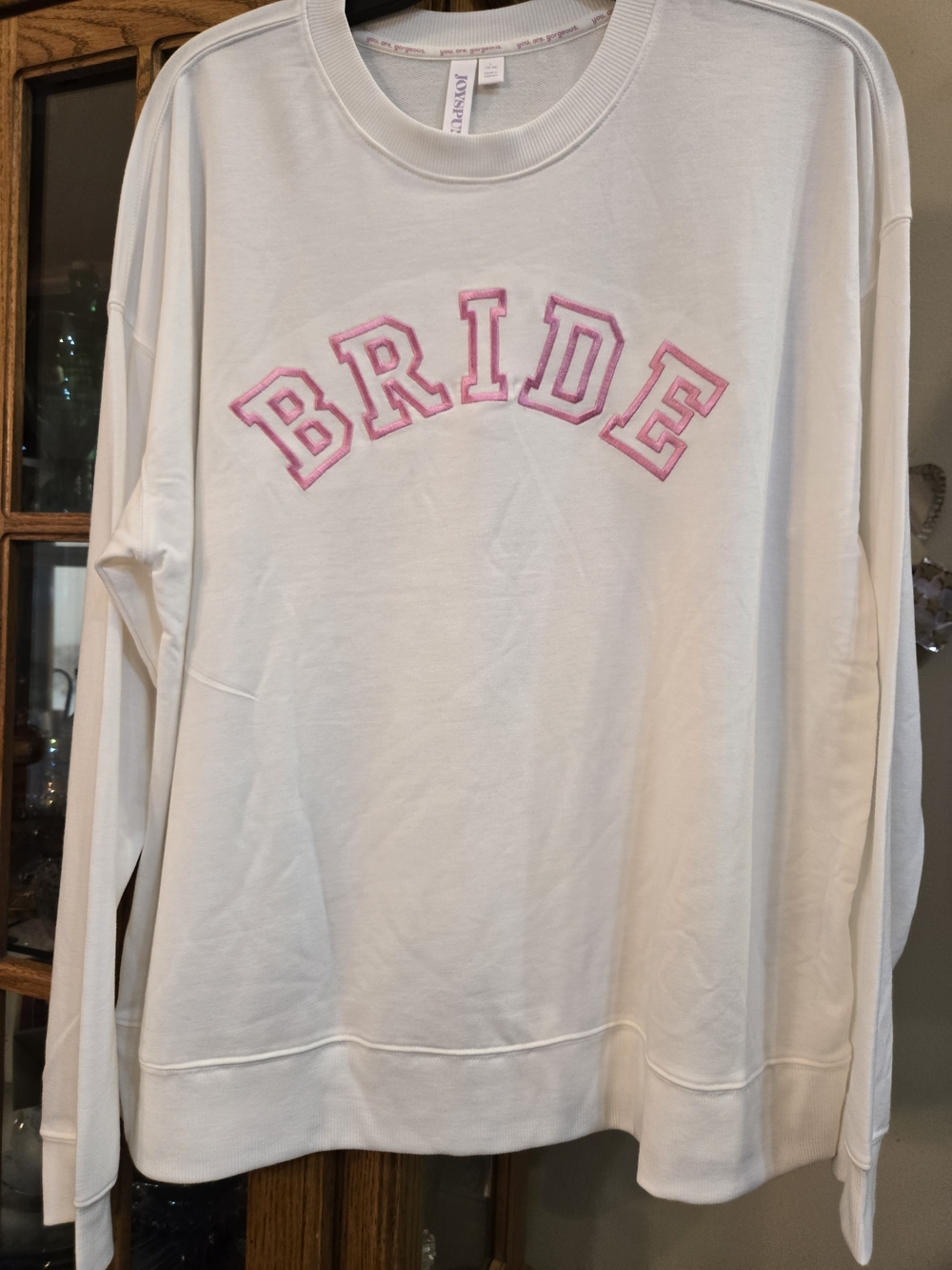 BRIDE Crewneck Sweatshirt - White with Pink Applique